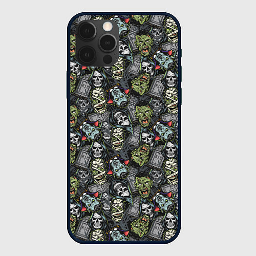 Чехол iPhone 12 Pro Max Череп, зомби и вампир / 3D-Черный – фото 1