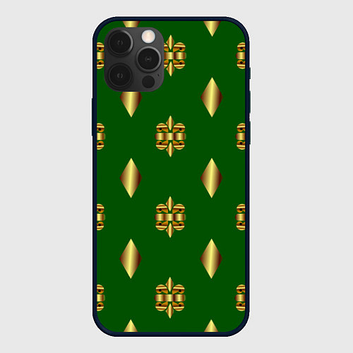 Чехол iPhone 12 Pro Max Золото узоры на зеленом фоне / 3D-Черный – фото 1