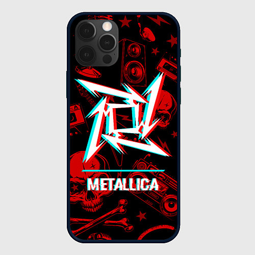 Чехол iPhone 12 Pro Max Metallica rock glitch / 3D-Черный – фото 1