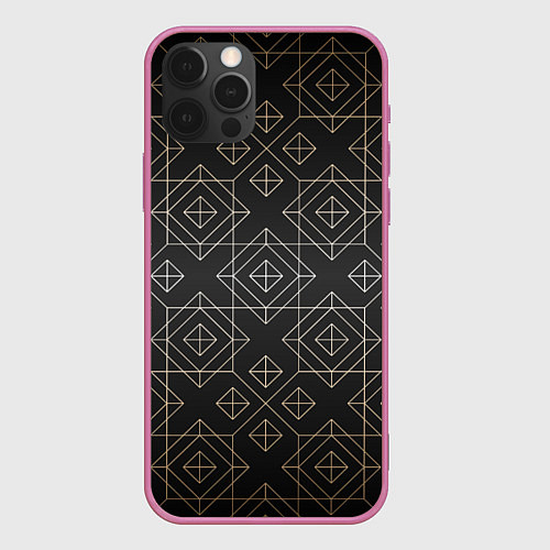 Чехол iPhone 12 Pro Max Black gold- Ромбы / 3D-Малиновый – фото 1