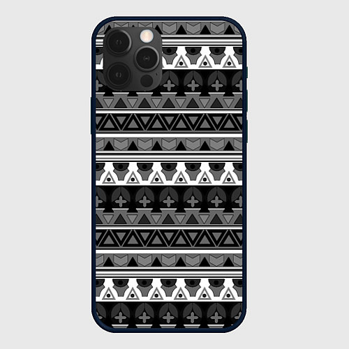 Чехол iPhone 12 Pro Max Черно-белый скандинавский орнамент / 3D-Черный – фото 1