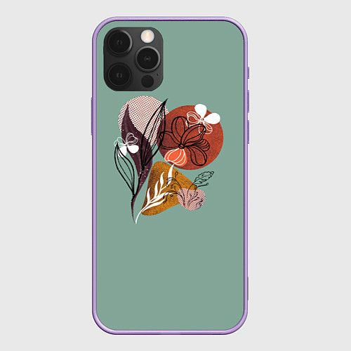 Чехол iPhone 12 Pro Max Абстрактные цветы на сером / 3D-Сиреневый – фото 1
