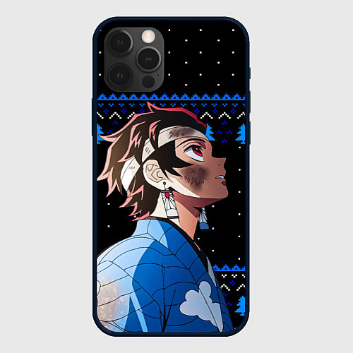 Чехол iPhone 12 Pro Max Танджиро Комадо - Новогодний паттерн / 3D-Черный – фото 1