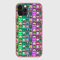 Чехол для iPhone 12 Pro Max Minecraft characters neon, цвет: 3D-малиновый