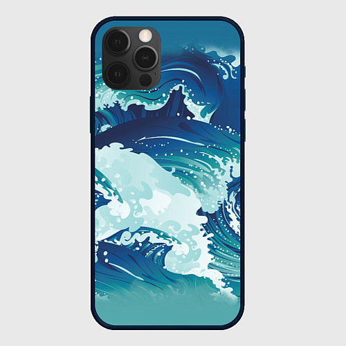 Чехол iPhone 12 Pro Max Несущиеся морские волны / 3D-Черный – фото 1