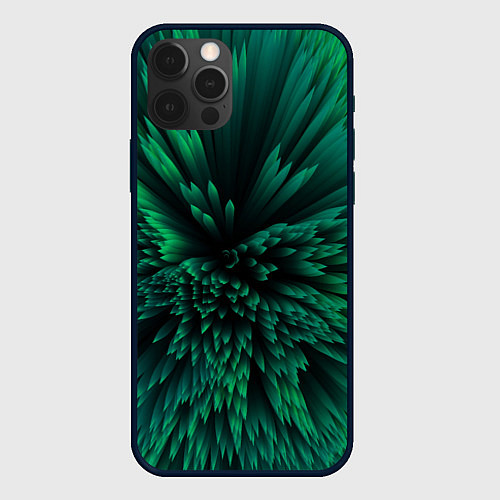 Чехол iPhone 12 Pro Max Объёмные острые зелёные фигуры / 3D-Черный – фото 1