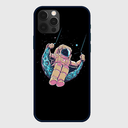 Чехол iPhone 12 Pro Max Астронавт качается на луне / 3D-Черный – фото 1