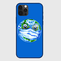 Чехол для iPhone 12 Pro Max Злая планета Земля в маске, цвет: 3D-тёмно-синий