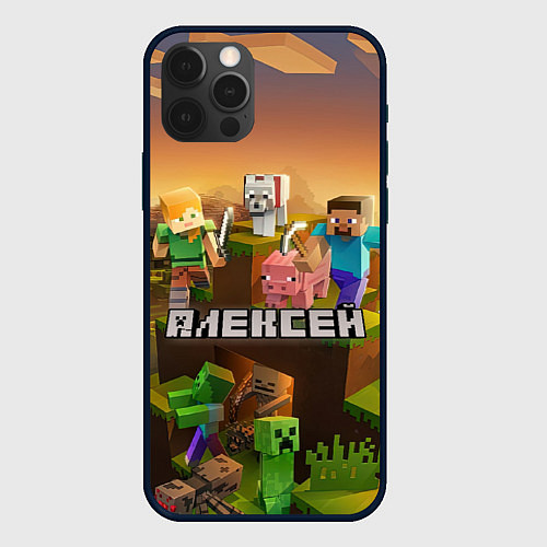 Чехол iPhone 12 Pro Max Алексей Minecraft / 3D-Черный – фото 1