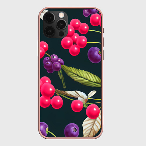 Чехол iPhone 12 Pro Max Ягодки нарисованные / 3D-Светло-розовый – фото 1