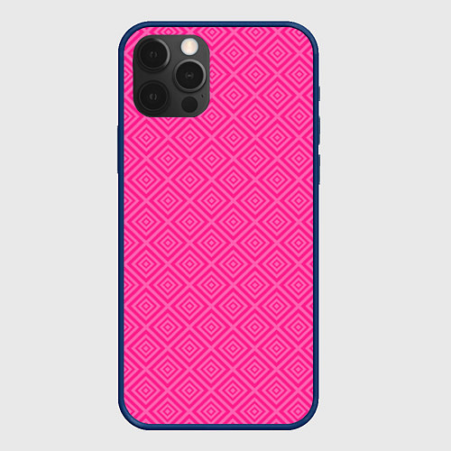 Чехол iPhone 12 Pro Max Розовый орнамент из квадратиков / 3D-Тёмно-синий – фото 1