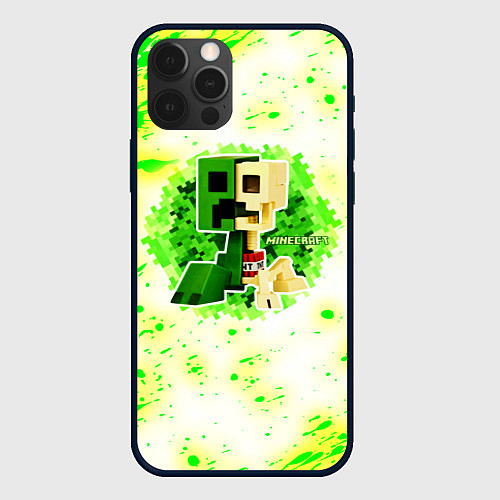 Чехол iPhone 12 Pro Max Minecraft creeper green / 3D-Черный – фото 1