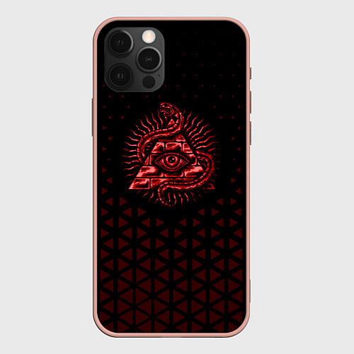 Чехол iPhone 12 Pro Max Иллюминаты - красные треугольники / 3D-Светло-розовый – фото 1