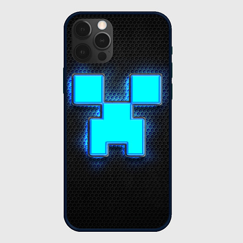 Чехол iPhone 12 Pro Max Minecraft Creeper - neon / 3D-Черный – фото 1