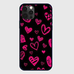 Чехол для iPhone 12 Pro Max Розовые сердца, цвет: 3D-черный