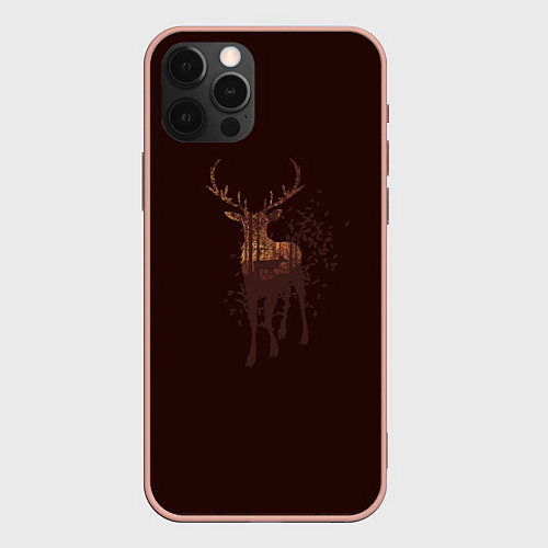 Чехол iPhone 12 Pro Max Силуэт оленя с осенним лесом / 3D-Светло-розовый – фото 1