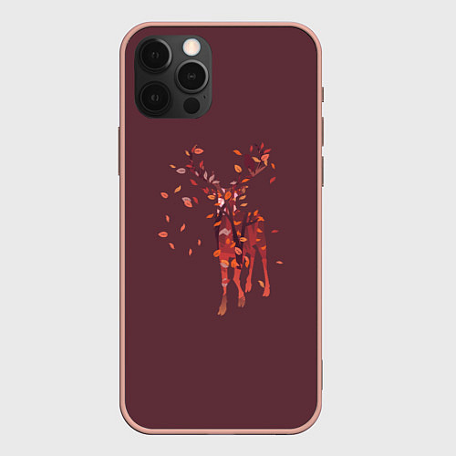 Чехол iPhone 12 Pro Max Осенний олень с птицей / 3D-Светло-розовый – фото 1
