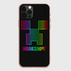 Чехол для iPhone 12 Pro Max Minecraft logo neon, цвет: 3D-светло-розовый