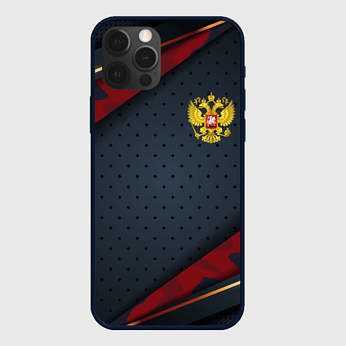 Чехол iPhone 12 Pro Max Герб России черно-красный камуфляж / 3D-Черный – фото 1