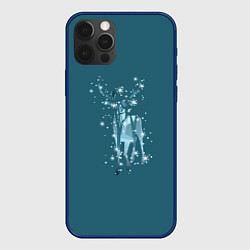 Чехол для iPhone 12 Pro Max Деревья и снежинки в силуэте идущего оленя, цвет: 3D-тёмно-синий