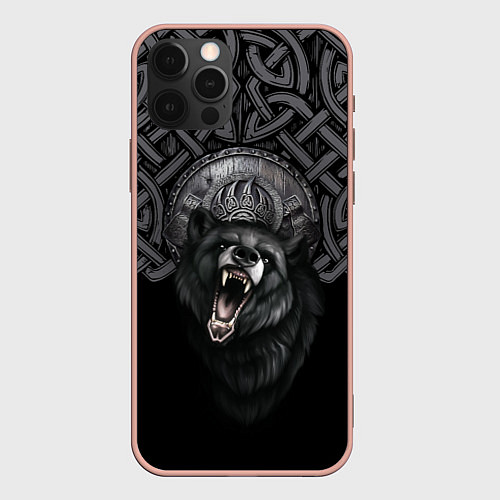 Чехол iPhone 12 Pro Max Щит Велеса с медведем / 3D-Светло-розовый – фото 1