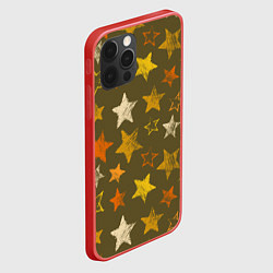Чехол для iPhone 12 Pro Max Желто-оранжевые звезды на зелнгом фоне, цвет: 3D-красный — фото 2