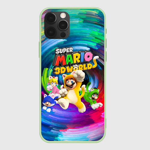 Чехол iPhone 12 Pro Max Super Mario 3D World - Nintendo - Team of heroes / 3D-Салатовый – фото 1