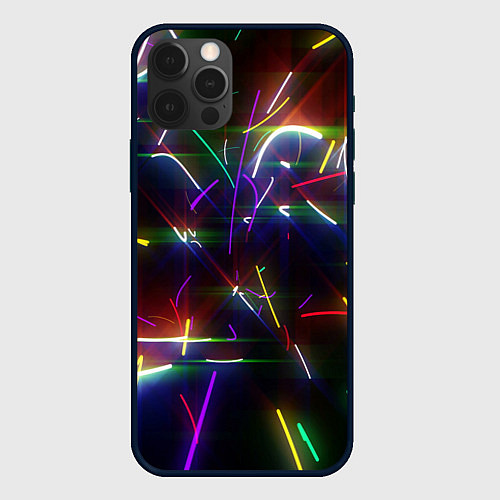 Чехол iPhone 12 Pro Max Разноцветные неоновые линии / 3D-Черный – фото 1
