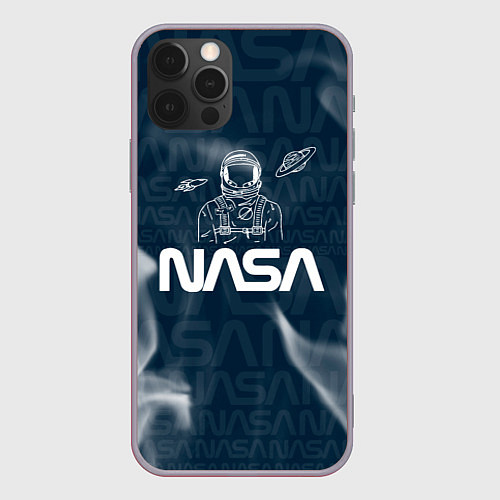 Чехол iPhone 12 Pro Max Nasa - космонавт - паттерн / 3D-Серый – фото 1