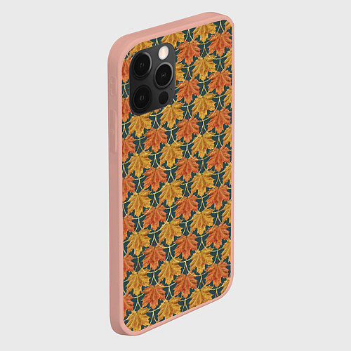 Чехол iPhone 12 Pro Max Осенние кленовые листья в золотой чешуей на бирюзо / 3D-Светло-розовый – фото 2