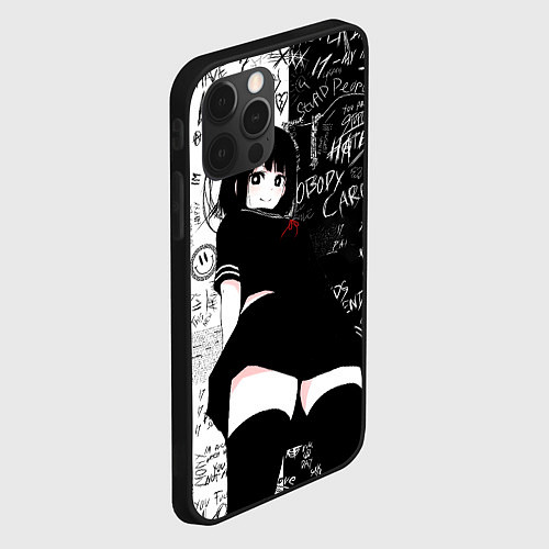 Чехол iPhone 12 Pro Max Девочка аниме - dead inside / 3D-Черный – фото 2