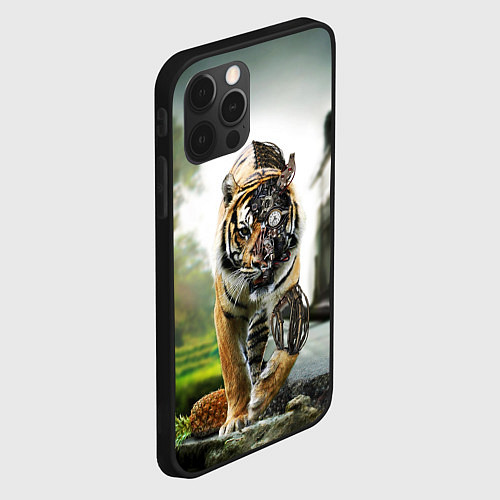 Чехол iPhone 12 Pro Max Кибернетический тигр / 3D-Черный – фото 2