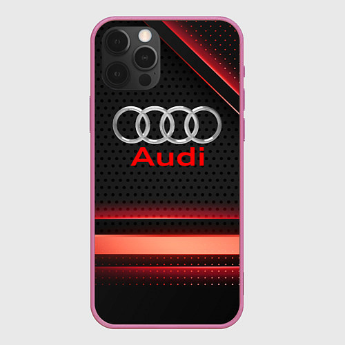 Чехол iPhone 12 Pro Max Audi абстракция карбон / 3D-Малиновый – фото 1