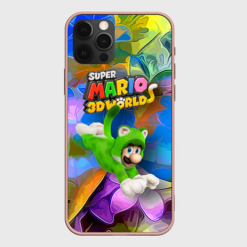 Чехол iPhone 12 Pro Max Luigi cat - Super Mario 3D World - Nintendo / 3D-Светло-розовый – фото 1