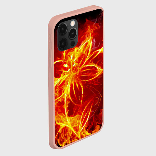 Чехол iPhone 12 Pro Max Цветок из огня на чёрном фоне / 3D-Светло-розовый – фото 2