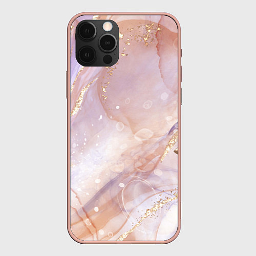 Чехол iPhone 12 Pro Max Бежевый с золотом мрамор / 3D-Светло-розовый – фото 1
