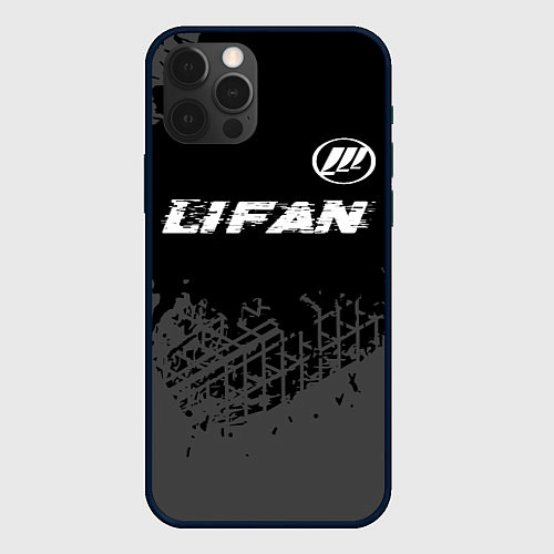 Чехол iPhone 12 Pro Max Lifan speed на темном фоне со следами шин: символ / 3D-Черный – фото 1