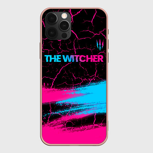 Чехол iPhone 12 Pro Max The Witcher - neon gradient: символ сверху / 3D-Светло-розовый – фото 1