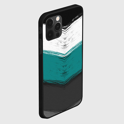Чехол iPhone 12 Pro Max Абстрактный полосатый серо-бирюзовый узор / 3D-Черный – фото 2