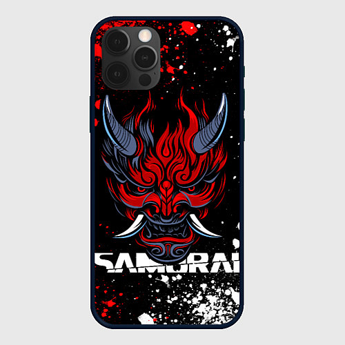 Чехол iPhone 12 Pro Max Маска Они - Киберпанк 2077 - Samurai / 3D-Черный – фото 1