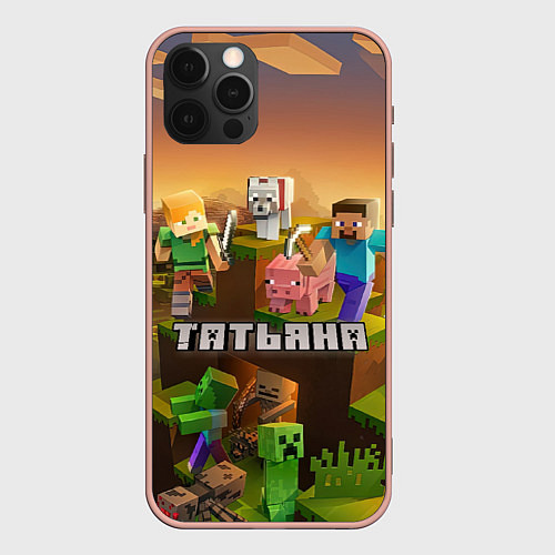 Чехол iPhone 12 Pro Max Татьяна Minecraft / 3D-Светло-розовый – фото 1