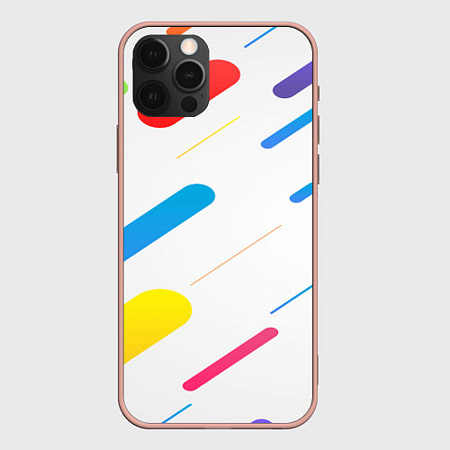 Чехол iPhone 12 Pro Max Разноцветные круги и полосы / 3D-Светло-розовый – фото 1