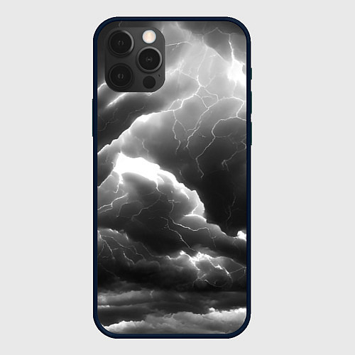Чехол iPhone 12 Pro Max Молнии в черных тучах / 3D-Черный – фото 1