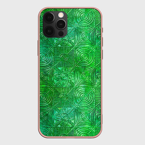 Чехол iPhone 12 Pro Max Узорчатый зеленый стеклоблок имитация / 3D-Светло-розовый – фото 1