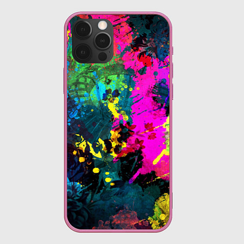 Чехол iPhone 12 Pro Max Разноцветные кляксы красов / 3D-Малиновый – фото 1