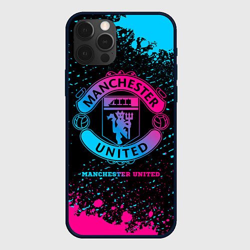 Чехол iPhone 12 Pro Max Manchester United - neon gradient / 3D-Черный – фото 1