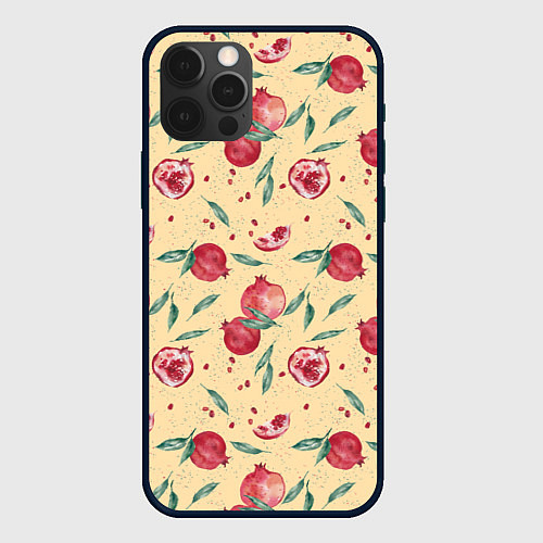 Чехол iPhone 12 Pro Max Узор с акварельными гранатами / 3D-Черный – фото 1