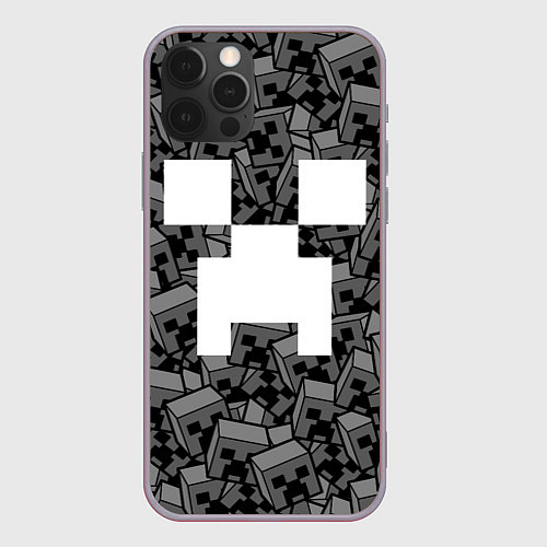 Чехол iPhone 12 Pro Max Головы криперов - Майнкрафт - ЧБ / 3D-Серый – фото 1