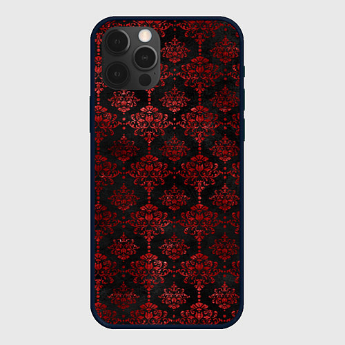 Чехол iPhone 12 Pro Max Красные классические узоры на черном фоне / 3D-Черный – фото 1