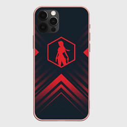 Чехол iPhone 12 Pro Max Красный символ Tomb Raider на темном фоне со стрел